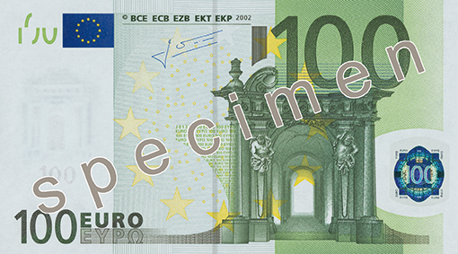 Официальный образец €100 первой серии евро, SPECIMEN